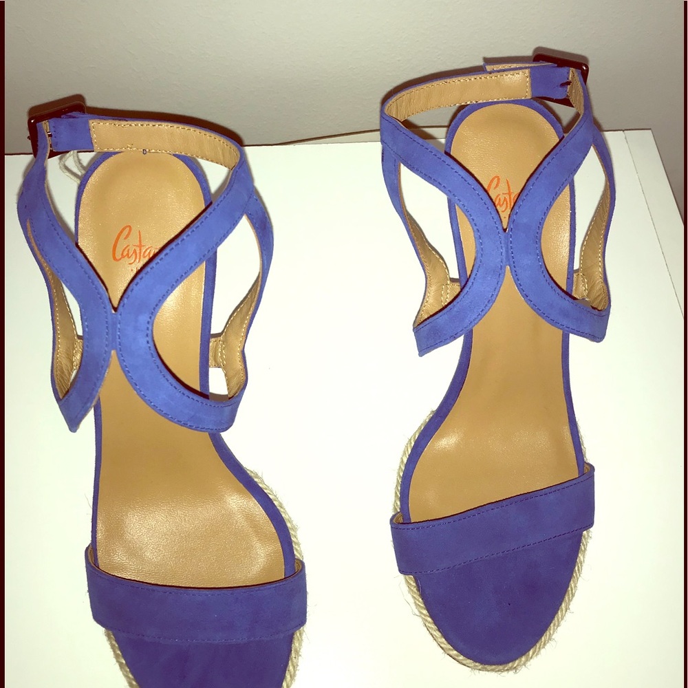 Castaner Blue Suede Strappy Stiletto Sandal, NEW!